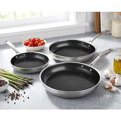 Ceramax 3-Piece Tri-Ply Stainless Steel Ceramic Etched Nonstick Frying Pans Set