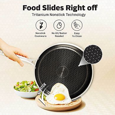 Ceramax 3-Piece Tri-Ply Stainless Steel Ceramic Etched Nonstick Frying Pans Set