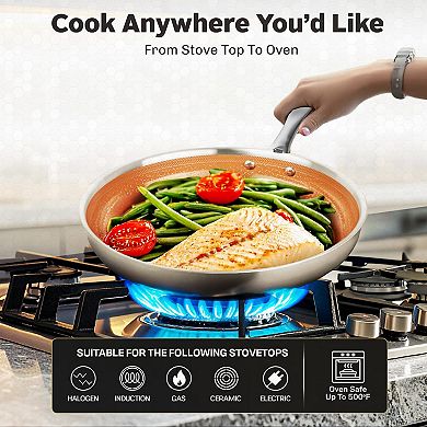 Ceramax 3-Piece Tri-Ply Stainless Steel Ceramic Etched Nonstick Frying Pans Set