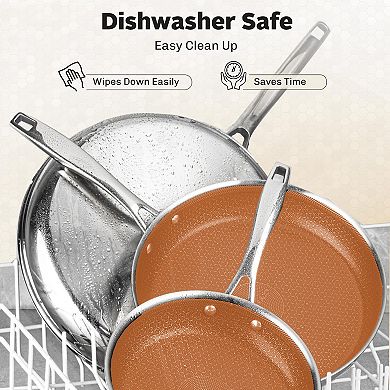 Ceramax 3-Piece Tri-Ply Stainless Steel Ceramic Etched Nonstick Frying Pans Set