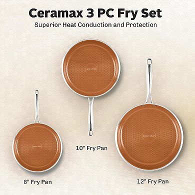 Ceramax 3-Piece Tri-Ply Stainless Steel Ceramic Etched Nonstick Frying Pans Set