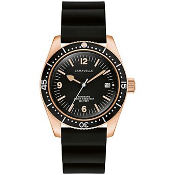 Caravelle Designed by Bulova Men's Automatic Stainless Steel Rubber Strap Watch - 44B1