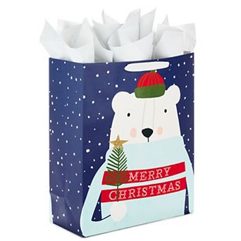 Hallmark 15-inch Extra Large Merry Christmas Polar Bear Gift Bag with Tissue Paper
