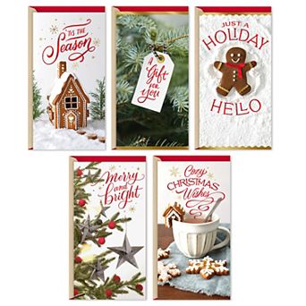 Hallmark 5 pk Cozy Christmas Wishes Gift Card Holder Cards & Envelopes Assortment