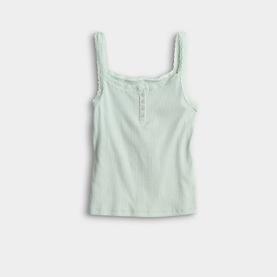 Juniors' SO® Lace Trim Henley Cami