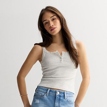 Juniors' SO® Lace Trim Henley Cami