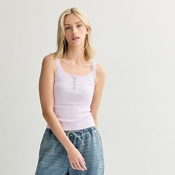 Juniors' SO® Lace Trim Henley Cami