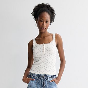 Juniors' SO® Lace Trim Henley Cami