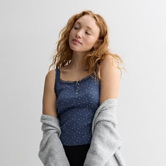 Juniors' SO® Lace Trim Henley Cami