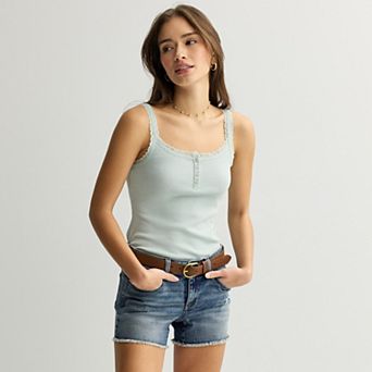 Juniors' SO® Lace Trim Henley Cami