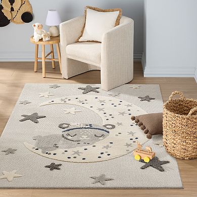 Town & Country Good Night Moon & Stars Plush Kids Area Rug