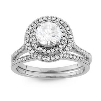 Ivy Sharpe Silver Tone Cubic Zirconia Halo 2 pc Ring Set