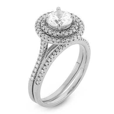 Ivy Sharpe Silver Tone Cubic Zirconia Halo 2-Piece Ring Set