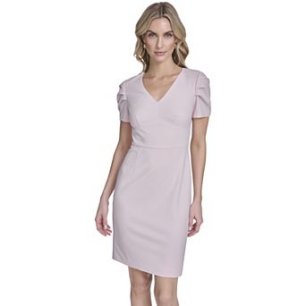 Women's Andrew Marc Puff Pleat Sleeve V-Neck Sheath Dress