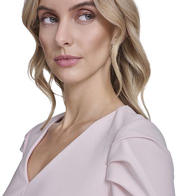 Women's Andrew Marc Puff Pleat Sleeve V-Neck Sheath Dress