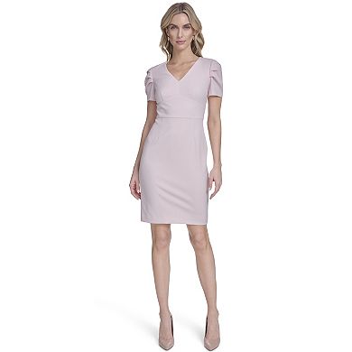 Women's Andrew Marc Puff Pleat Sleeve V-Neck Sheath Dress