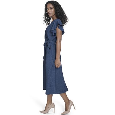 crossover midi dress QUINN CROSSOVER MOCK NECK MIDI DRESS