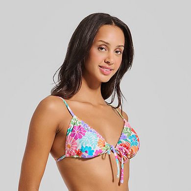 Juniors' Ninety-Nine° Ruched Front Tie Triangle Swim Top