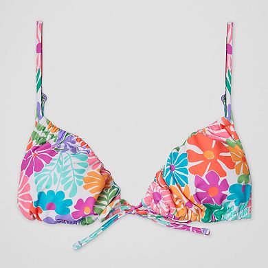 Juniors' Ninety-Nine° Ruched Front Tie Triangle Swim Top