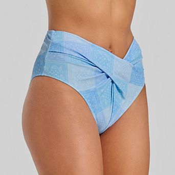 Juniors' Ninety-Nine° Twist Front High Waist Swim Bottoms