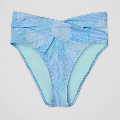Juniors' Ninety-Nine° Twist Front High Waist Swim Bottoms