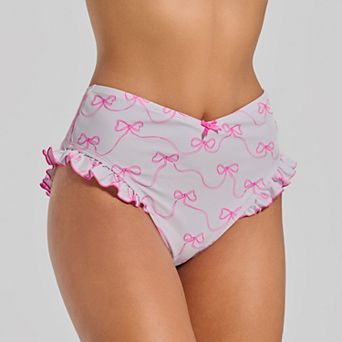 Juniors' Ninety-Nine° Micro Ruffle High Leg High Waist Swim Bottoms