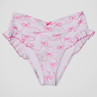 Juniors' Ninety-Nine Micro Ruffle High Leg High Waist Swim Bottoms