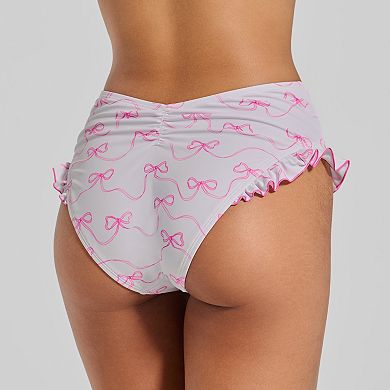 Juniors' Ninety-Nine Micro Ruffle High Leg High Waist Swim Bottoms