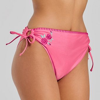 Juniors' Ninety-Nine° Side Tie Adjustable High Waist High Leg Swim Bottoms