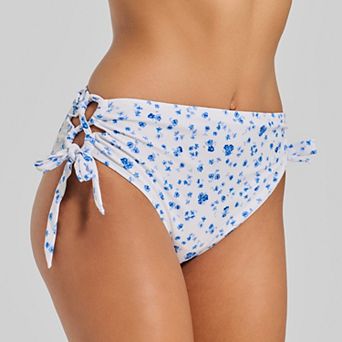 Juniors' Ninety-Nine° Soft Lace Up High Waist Bikini Swim Bottoms