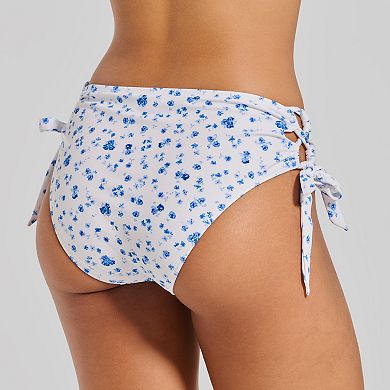Juniors' Ninety-Nine° Soft Lace Up High Waist Bikini Swim Bottoms