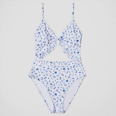 Juniors' Ninety-Nine° Front Tie Cut Out One-Piece Swimsuit