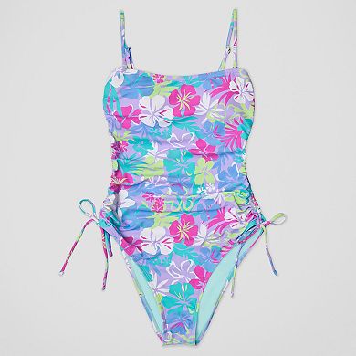 Juniors' Ninety-Nine° Shirred High Leg Bandeau One-Piece Swimsuit