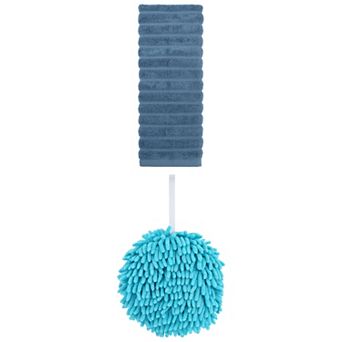 2 pc Cotton Striped Decorative Towels and Soft Fluffy Chenille Ball Hand Towels Set 14"x30"&6"x6"