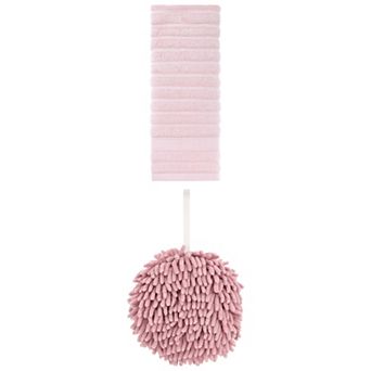 2 pc Cotton Striped Decorative Towels and Soft Fluffy Chenille Ball Hand Towels Set 14"x30"&6"x6"