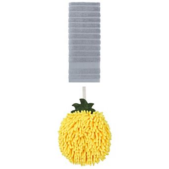 2 pc Cotton Striped Decorative Towels and Soft Fluffy Chenille Ball Hand Towels Set 14"x30"&6"x6"