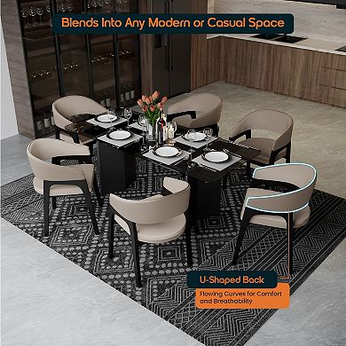Leisuremod Cali U-Shaped Dining Arm Chair with Leather Upholstery, Open Back Design , Set of 2