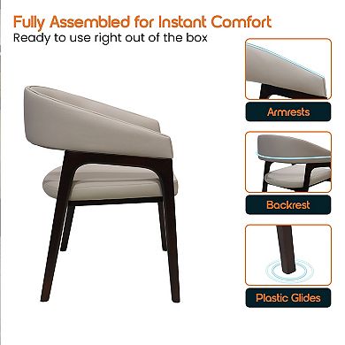 Leisuremod Cali U-Shaped Dining Arm Chair with Leather Upholstery, Open Back Design , Set of 2