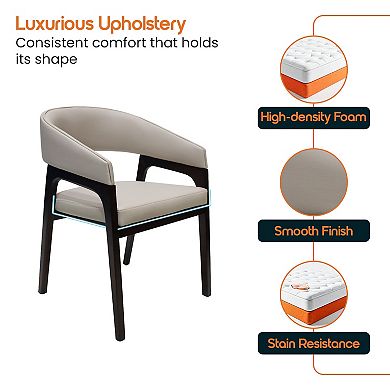 Leisuremod Cali U-Shaped Dining Arm Chair with Leather Upholstery, Open Back Design , Set of 2