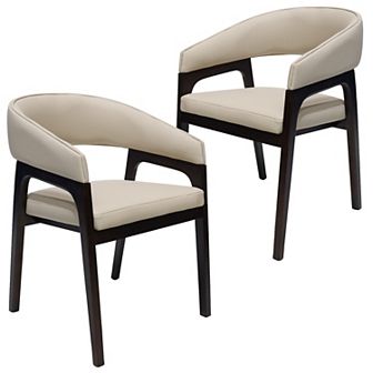 Leisuremod Cali U-Shaped Dining Arm Chair with Leather Upholstery, Open Back Design , Set of 2