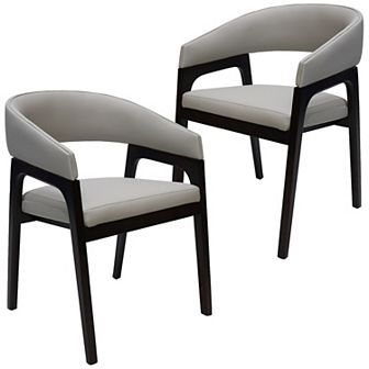 Leisuremod Cali U-Shaped Dining Arm Chair with Leather Upholstery, Open Back Design , Set of 2