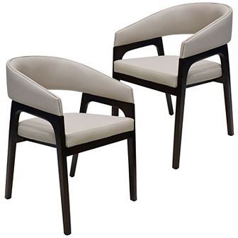 Leisuremod Cali U-Shaped Dining Arm Chair with Leather Upholstery, Open Back Design , Set of 2