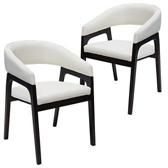 Leisuremod Cali U-Shaped Dining Arm Chair with Leather Upholstery, Open Back Design , Set of 2