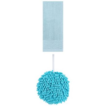 2 pc Embroidery Pattern Hand Towels and Soft Fluffy Chenille Ball Hand Towels Set, 14"x30"&6"x6"