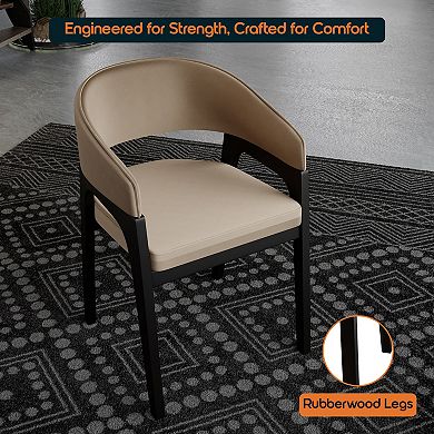 Leisuremod Cali U-Shaped Dining Arm Chair with Leather Upholstery, Open Back Design , Set of 4