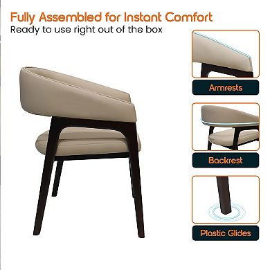 Leisuremod Cali U-Shaped Dining Arm Chair with Leather Upholstery, Open Back Design , Set of 4