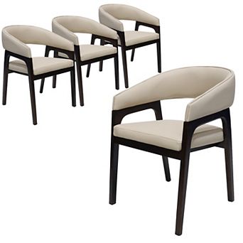 Leisuremod Cali U-Shaped Dining Arm Chair with Leather Upholstery, Open Back Design , Set of 4