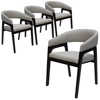 Leisuremod Cali U-Shaped Dining Arm Chair with Leather Upholstery, Open Back Design , Set of 4