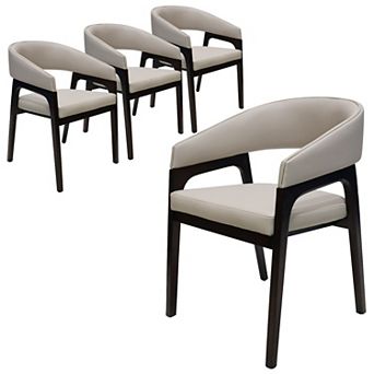 Leisuremod Cali U-Shaped Dining Arm Chair with Leather Upholstery, Open Back Design , Set of 4