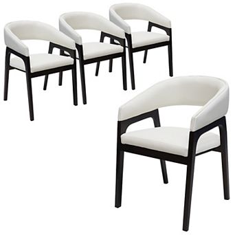 Leisuremod Cali U-Shaped Dining Arm Chair with Leather Upholstery, Open Back Design , Set of 4